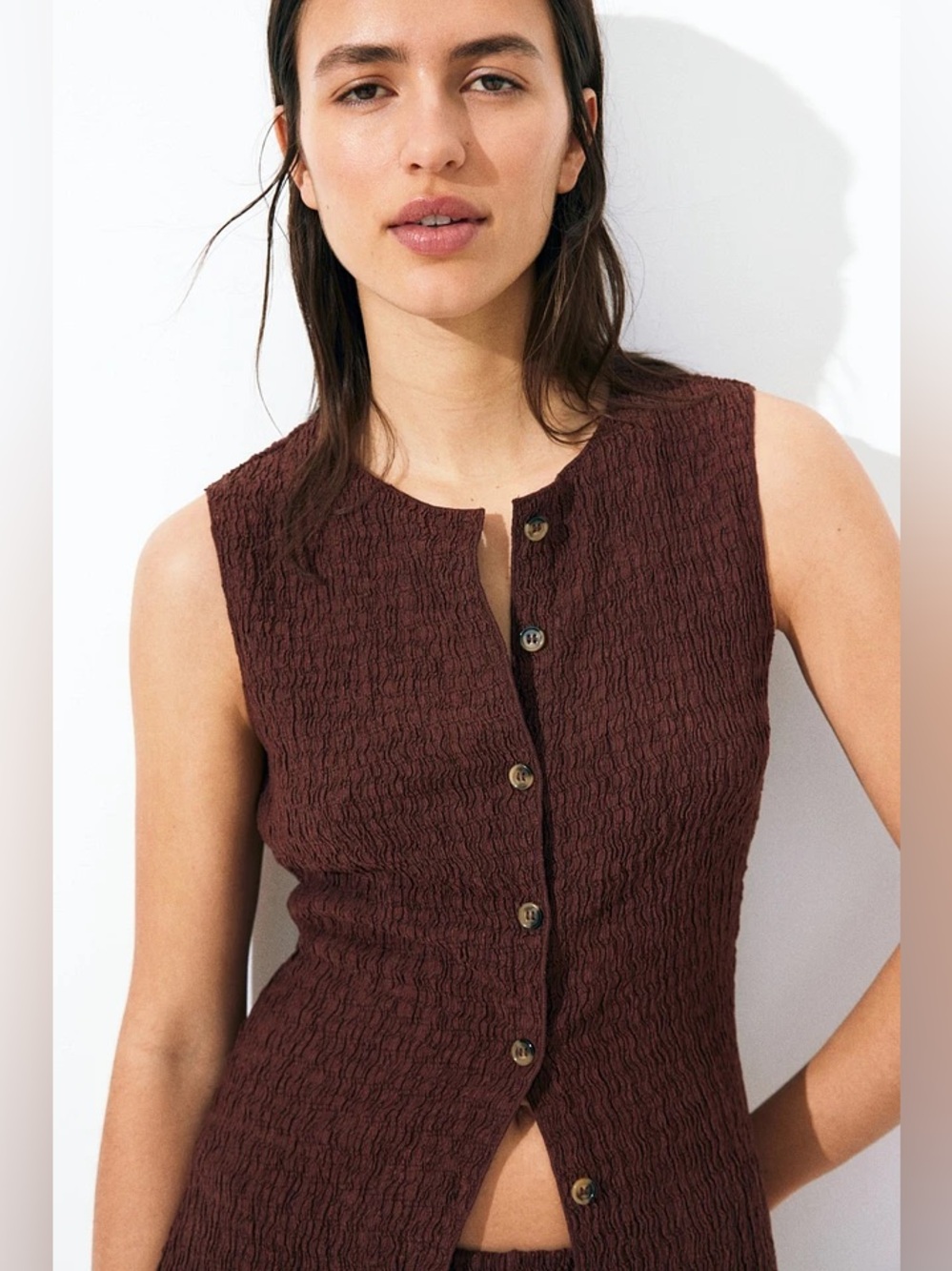 H&M Brown Textured Co-Ord Set Wide Leg Pants Sleeveless Top XXS - Picture 13 of 16